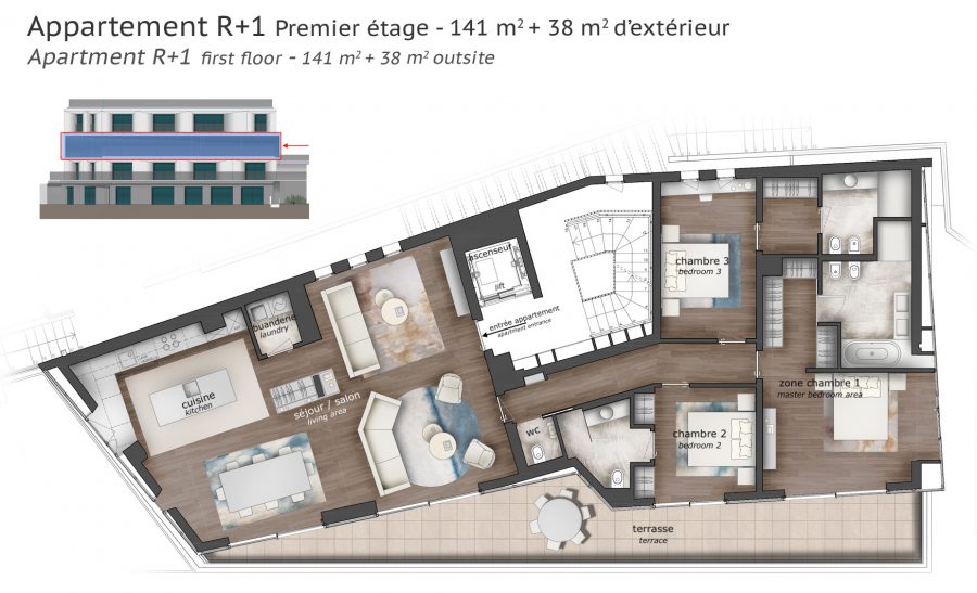 Plan appartement Promotion neuf Cap d'Ail proche Monaco Première étage