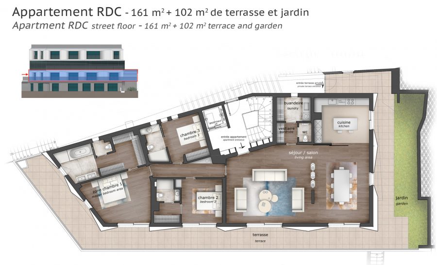 Plan appartement Promotion neuf Cap d'Ail proche Monaco rez-de-chaussée